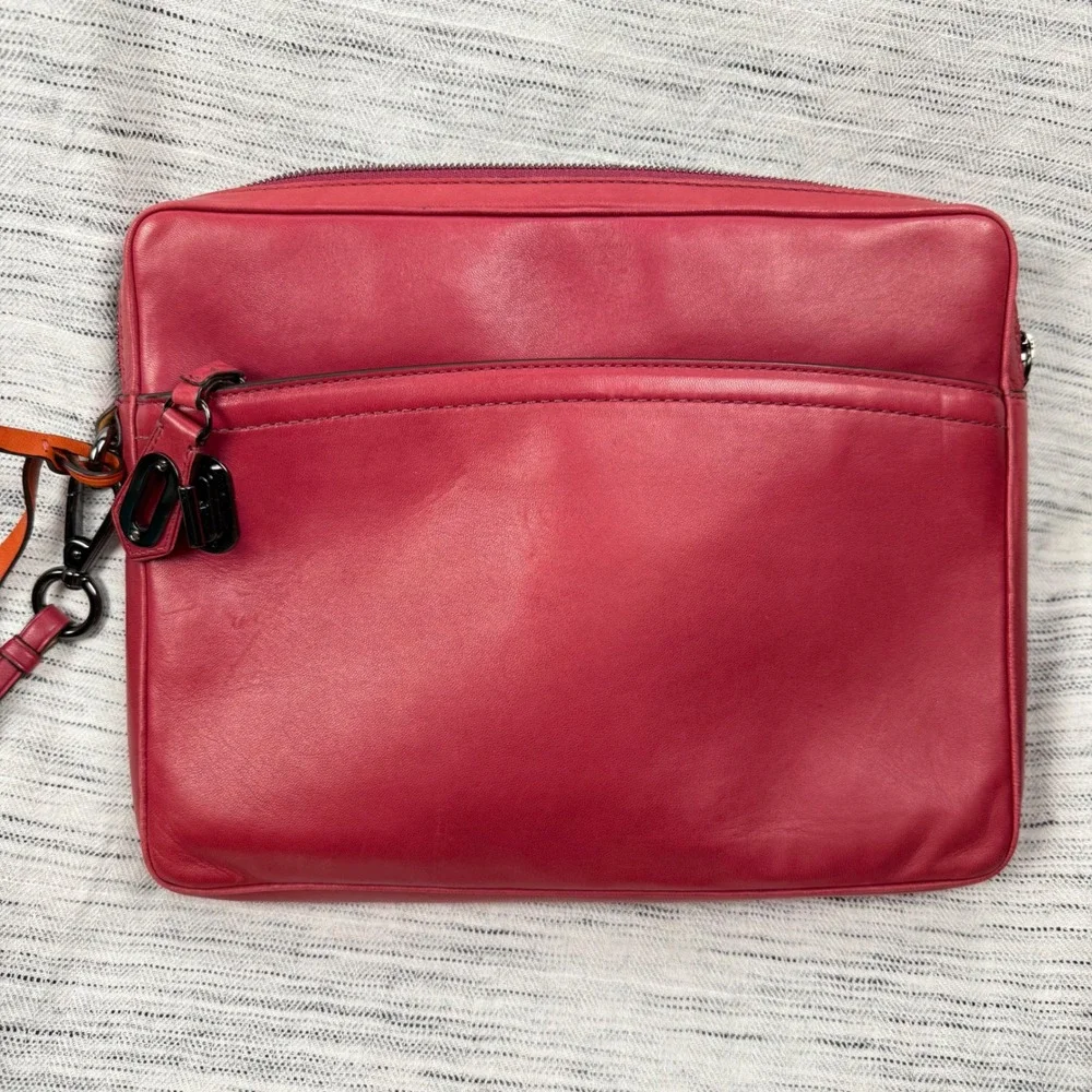 Reed Krakoff Large Pink Leather Clutch Wristlet Colorful Zip Closure Logo Tag - Picture 8 of 13